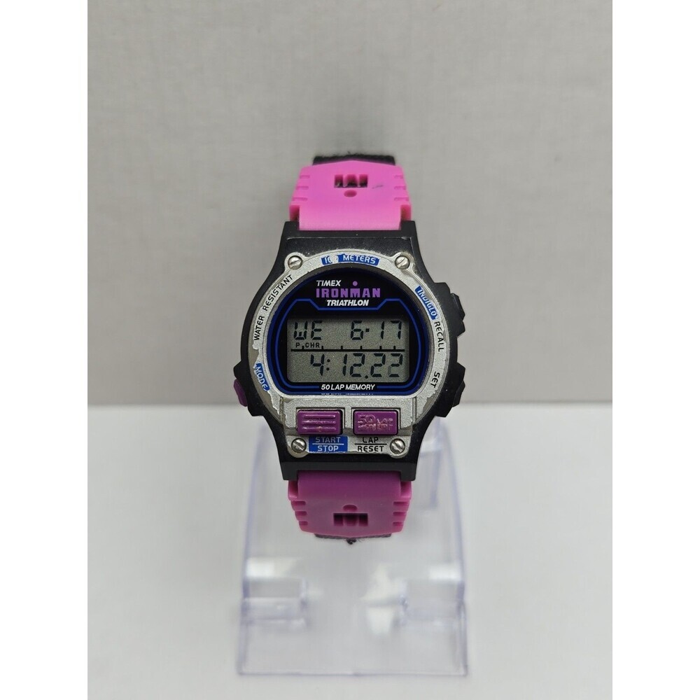 Vintage 1996 Timex Ironman Triathlon 50 Lap Purple Digital Watch New Battery